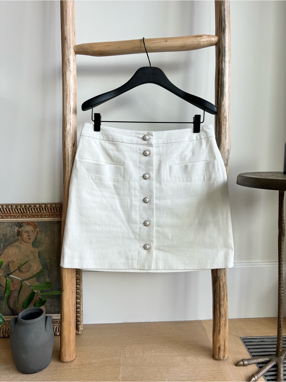 7 for All Mankind White Button-Front Sleeveless Two-Piece Skirt Set - Picture 4 of 9
